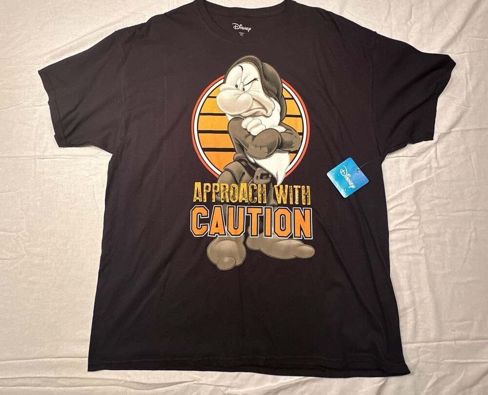 Disney Snow White Grumpy Approach With Caution Black Graphic T-Shirt